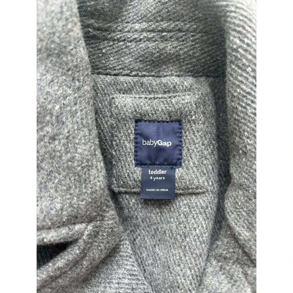 BabyGap Toddler Boys Gray Wool Blend Pea Coat Plaid Lined Jacket 4 Years